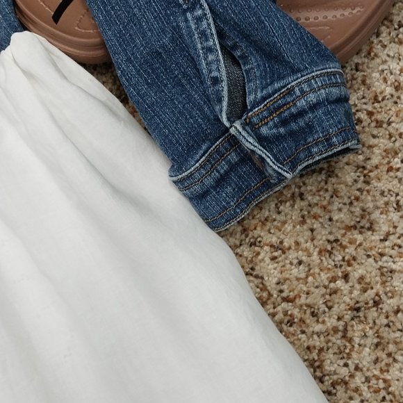 2857 Size Large Limited Too Upcycled Jean Tunic Made With A Vintage Table Cover. - Picture 6 of 9